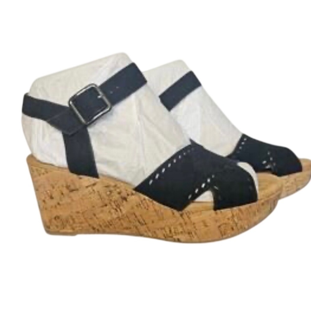 Pesaro Black Open Toe Cork Wedge Sandals Comfort Coastal Chic Shoes 7.5